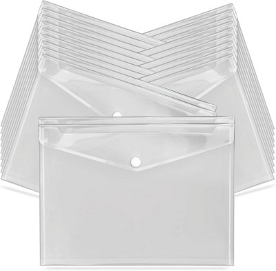 G4GADGET A4 Clear Plastic Wallets Pack of 20 Popper Document Folders ...