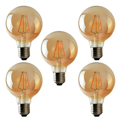 G95 E27 4W Edison Dimmable LED Filament Globe Vintage Amber Light Bulb ...