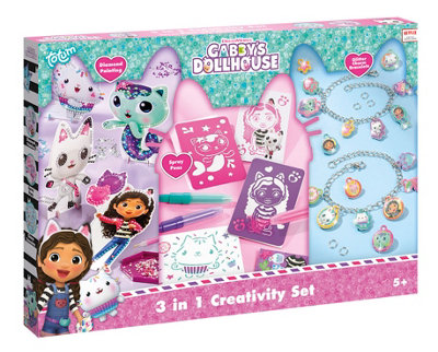 Gabby's Dollhouse 3 in 1 Creativity Set Childrens Paints Glitter Charm Spray Set
