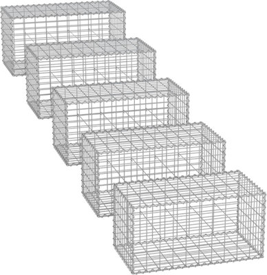Gabion Baskets, 5-Piece Set of Outdoor Stone Cages, Sturdy Metal Mesh ...