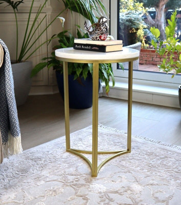 Gabriella Accent Side Table/Round Marble Top End Table,White