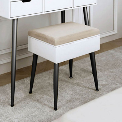 Gabriella Padded Velvet Storage Stool-White/Black