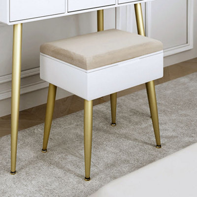 Gabriella Padded Velvet Storage Stool-White/Gold