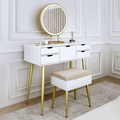Sophia White Dressing Table With Touch Sensor LED Mirror