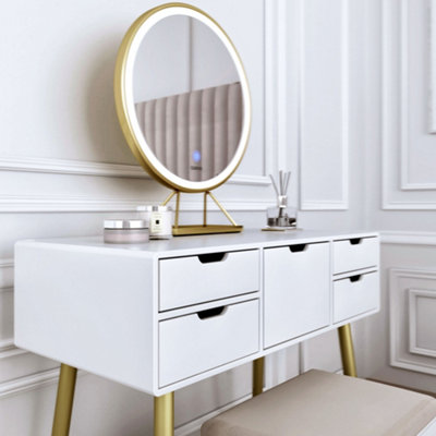 Gabriella White Dressing Table with Touch Sensor LED Mirror