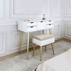 Gabriella White Dressing Table with Velvet Padded Stool
