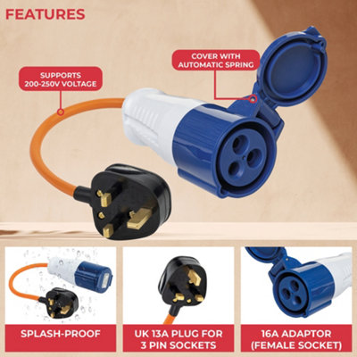 GADLANE 16A Uk Hook-Up Lead 3 Pin / 230V Mains Adaptor. - 3
