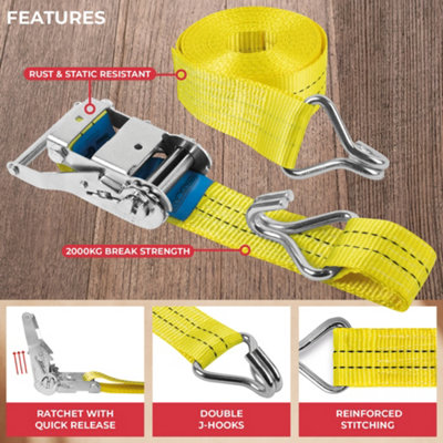 GADLANE Heavy Duty Ratchet Straps 2000Kg 6M - 4 Pack