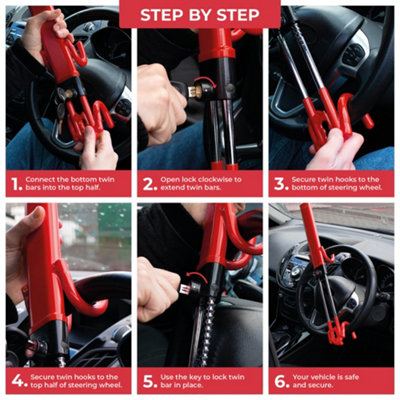 GADLANE Twin Bar Steering Wheel Lock - Red - 5