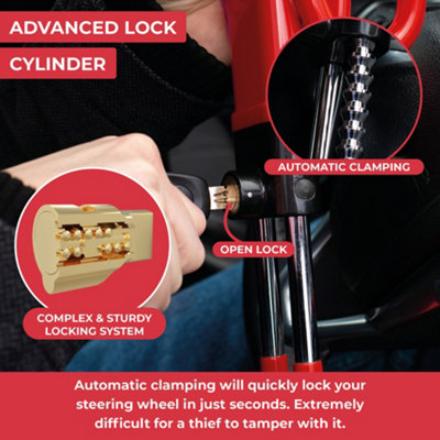 GADLANE Twin Bar Steering Wheel Lock - Red - 6