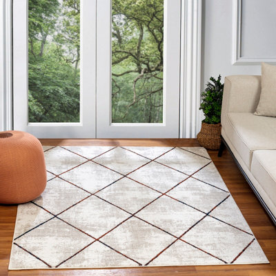 GAIA Scandi Geometric White/Orange Area Rug 120 x 170 cm