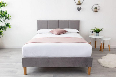 Gailey Grey Plush Velvet Bed - Double 4ft6