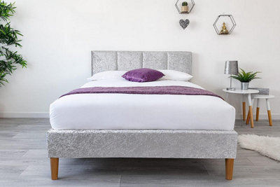 Gailey Silver Crushed Velvet Bed King Size 5ft DIY at B&Q