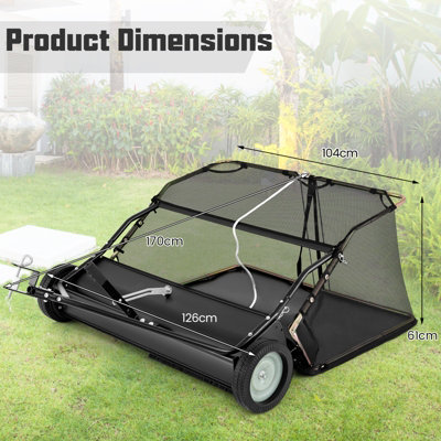 GAINOOM 126cm Tow-Behind Lawn Sweeper w/ 0.74 M3 Large-Capacity Hopper Bag