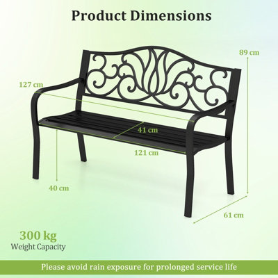 thumbnail image 2 of Phi Villa 50 In. Cast Iron Back Metal Outdoor Bench With Geometric Pattern 2 of 14