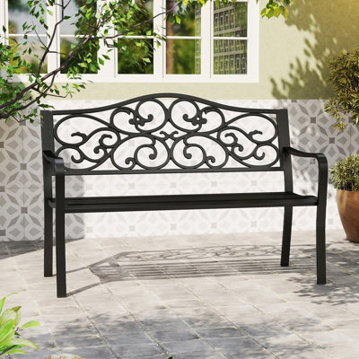 GAINOOM 127CM Outdoor Metal Black Garden Bench Cast Iron Patio Bench