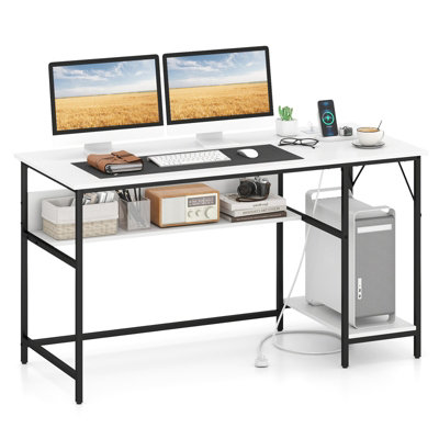 GAINOOM 140 x 60 CM Computer Desk w/ Charging Station Home Office PC ...