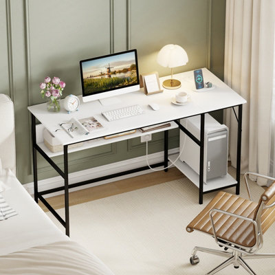 GAINOOM 140 x 60 CM Computer Desk w/ Charging Station Home Office PC ...