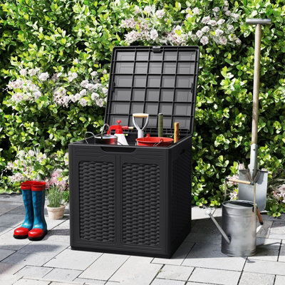GAINOOM 145L Black Deck Box Weatherproof Patio Container w/Lockable Lid ...