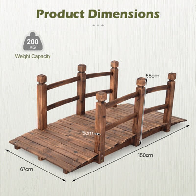 GAINOOM 150 cm Brown Wooden Garden Bridge, Classic Arc Footbridge with ...