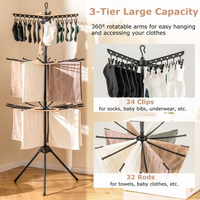 GAINOOM 178cm Tripod Laundry Drying Rack 3-Tier Folding Clothes Drying Rack