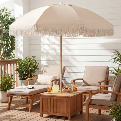 GAINOOM 180 cm Patio Umbrella with Fringe Tassel Market Table