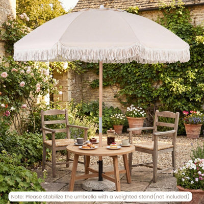 GAINOOM 180 cm Patio Umbrella with Fringe Tassel Market Table
