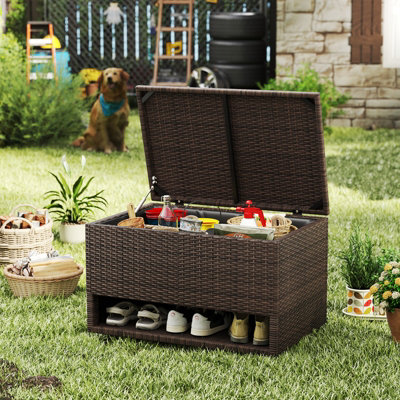GAINOOM 180L Mix Brown Deck Box PE Rattan Storage Bin with Shoe Rack