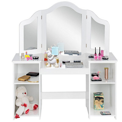 GAINOOM 2 In 1 Kids Vanity Table Children Dressing Table Set w/ Mirror ...