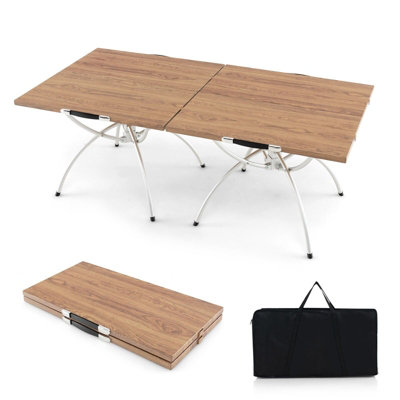 GAINOOM 2 PCS Aluminum Brown Camping Table Foldable Picnic Table ...