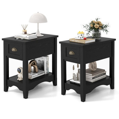 GAINOOM 2 PCS Black Side End Table Retro Side Table Rectangular Nightstand