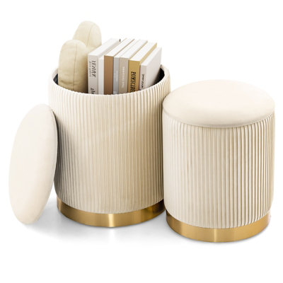 GAINOOM 2 Pcs Yellow Velvet Round Footstools Nesting Storage Ottoman