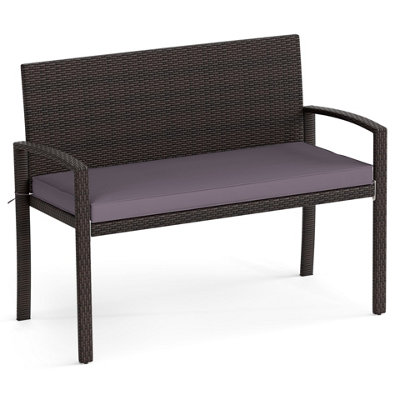 GAINOOM 2-Seat Gray Patio Rattan Loveseat Wicker Bench w/Soft Seat Cushion