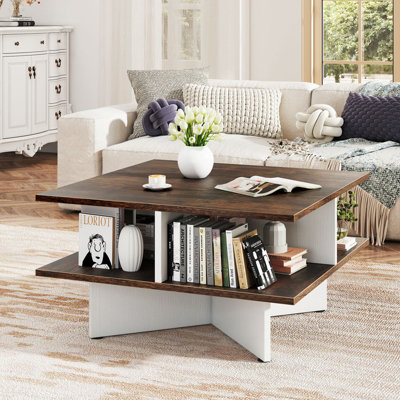 GAINOOM 2-Tier Brown Square Coffee Table 60cm Living Room Center Table