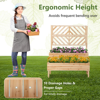 GAINOOM 2-Tier Wood Raised Garden Bed Trellis Elevated Planter Box ...