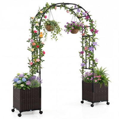 GAINOOM 200cm Garden Arch Trellis w/2 Planter Boxes Outdoor Arbor ...