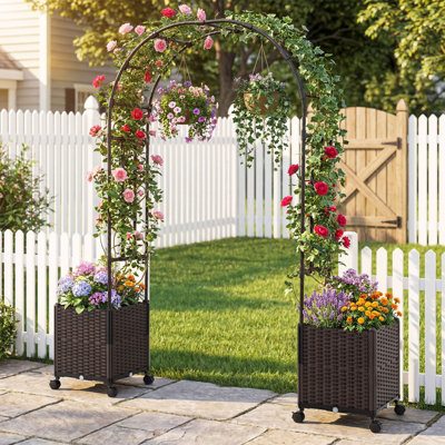GAINOOM 200cm Garden Arch Trellis w/2 Planter Boxes Outdoor Arbor ...