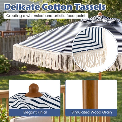 GAINOOM 200cm Patio Umbrella Outdoor Tassel Umbrella Boho Market