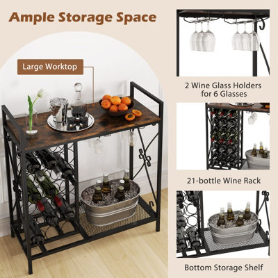 GAINOOM 21 Bottle Brown Wine Rack Freestanding Floor Wine Bottle Organizer