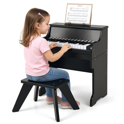 GAINOOM 25 Lighted Keys Kids Black Piano Keyboard with Stool Mini Digital  Piano Wooden Toy with Adjustable Speed Volume