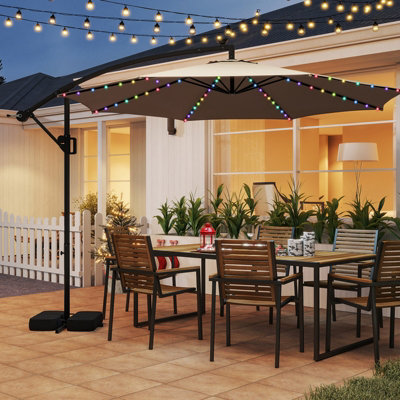 half wall patio umbrella led 9/10/11/12ft Solar Square Cantilever there is an additional fixing strap to secure the canopy to the pole 10 Foot Patio Umbrella Costway