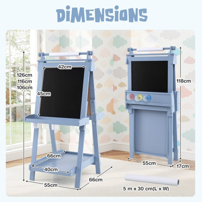 GAINOOM 3-in-1 Double-sided Blue Art Easel Foldable Easel for 3+ Years ...