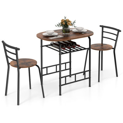 GAINOOM 3-Piece Brown Dining Table Set Kitchen Table and Chairs