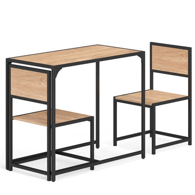 GAINOOM 3 Piece Natural Dining Table Set Industrial Rectangular Kitchen ...