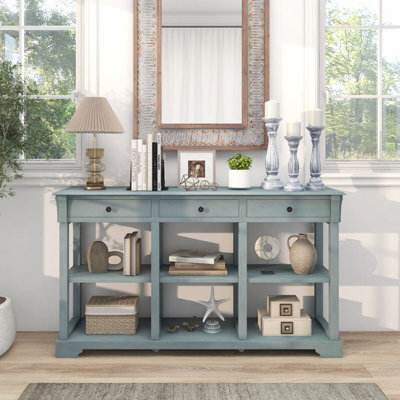 GAINOOM 3-Tier Console Table Wooden Sofa Side Table W/ Storage Shelves ...