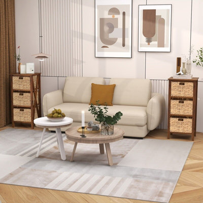 GAINOOM 3-Tier Nightstand Sofa Side Table X-Shaped Frames 3-Drawer End ...