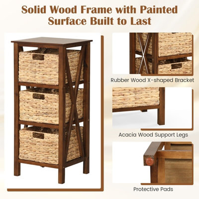 GAINOOM 3-Tier Nightstand Sofa Side Table X-Shaped Frames 3-Drawer End ...