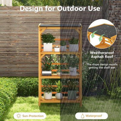 GAINOOM 3-Tier Outdoor Storage Shelf Wooden Storage Rack Garden Plant ...