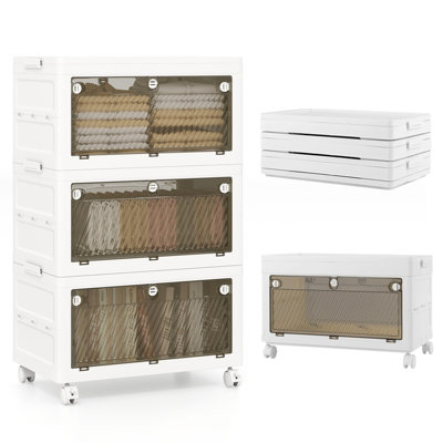 GAINOOM 3-Tier White Stackable Storage Bins Bedroom Collapsible Storage Boxes