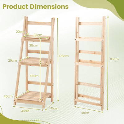 GAINOOM 3-Tier Wooden Natural Plant Stand Foldable Ladder Storage Shelf ...